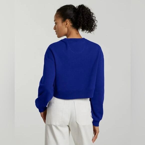 EVERLANE Long Sleeve Cropped Crewneck Sweatshirt Womens Medium Blue Relaxed - Picture 2 of 14